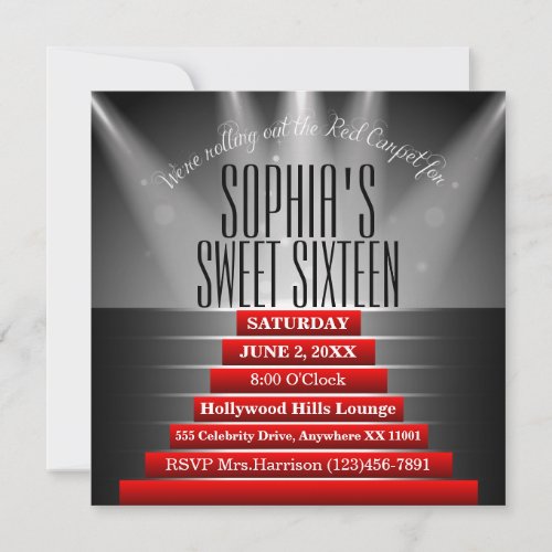 Red Carpet Sweet Sixteen Birthday Party Invitation