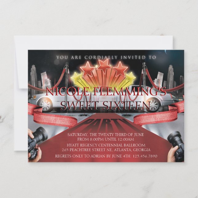 Red Carpet Sweet Sixteen Invitation (Front)
