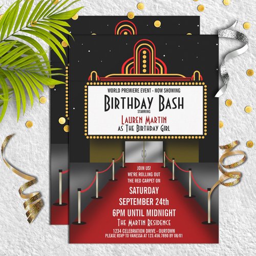 Red Carpet Theater Birthday Party Invitation