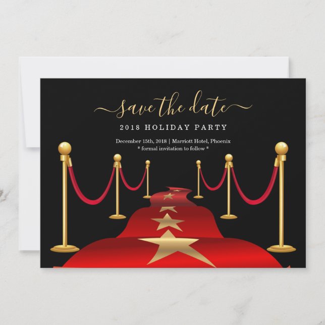 Red Carpet Themed Party Save the Date Card (Front)