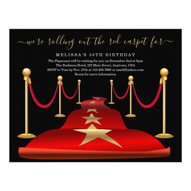 Red Carpet Themed Party with Faux Gold Foil Flyer (Front)