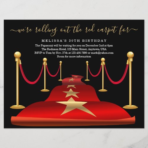 Red Carpet Themed Party with Faux Gold Foil Flyer