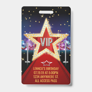 Red Carpet VIP Pass Birthday Badge Invitation