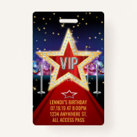 Red Carpet VIP Pass Birthday Badge Invitation
