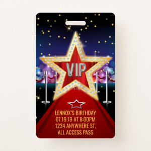 Red Carpet VIP Pass Birthday Badge Invitation