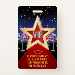 Red Carpet VIP Pass Birthday Badge Invitation