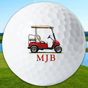 Red Cart Golfer Personalized 3 Initial Monogram Golf Balls
