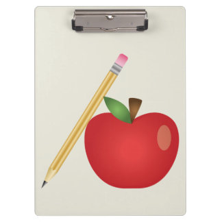 Red Cartoon Apple And Yellow Pencil Clipboard