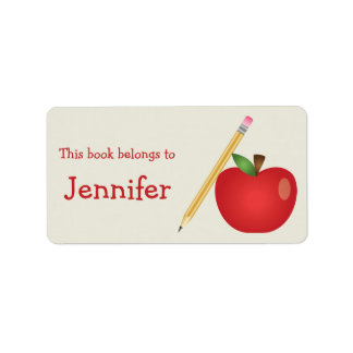 Red Cartoon Apple And Yellow Pencil &amp; Custom Name Label