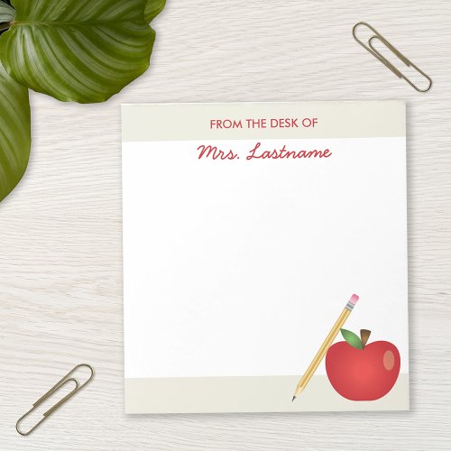 Red Cartoon Apple And Yellow Pencil  Custom Name Notepad