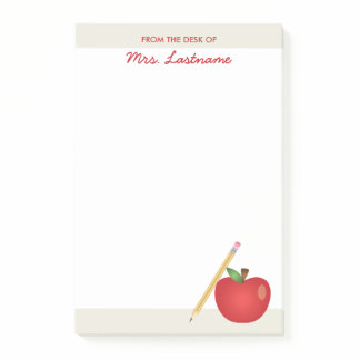 Red Cartoon Apple And Yellow Pencil &amp; Custom Name Post-it Notes