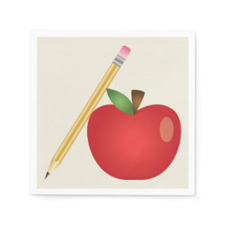 Red Cartoon Apple And Yellow Pencil Paper Napkins