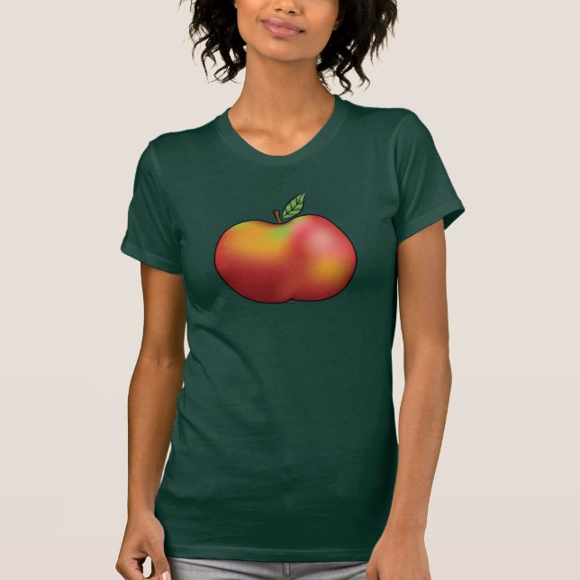 Red Cartoon Apple Fruit Illustration T-Shirt (Front)