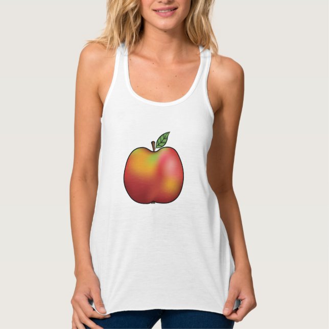 Red Cartoon Apple Fruit Illustration Tank Top (Front)