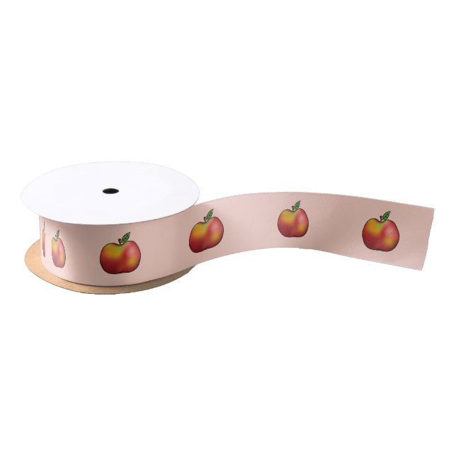 Red Cartoon Apple Fruit On Pink Satin Ribbon (Spool)