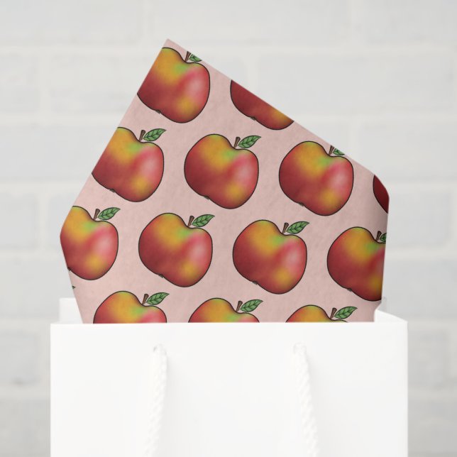 Red Cartoon Apple Fruit Pattern On Pink Tissue Paper (Gift Bag)