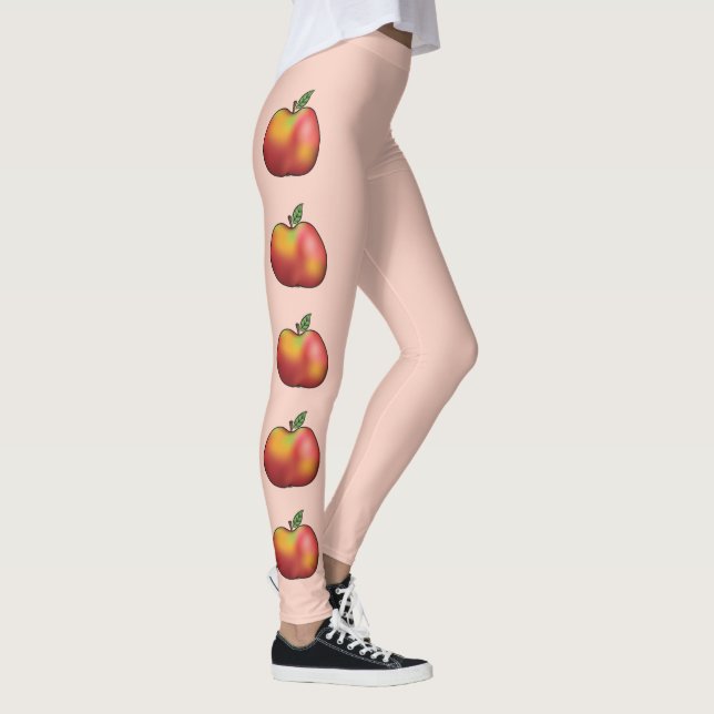 Red Cartoon Apple Fruits On Pink Leggings (Right)