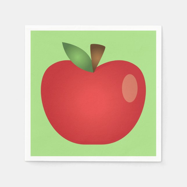 Red Cartoon Apple On Green Napkins (Front)