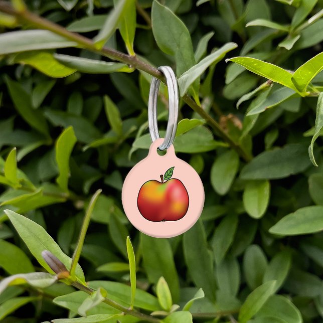 Red Cartoon Apple On Pink & Pet's Info Pet ID Tag (Creator Uploaded)