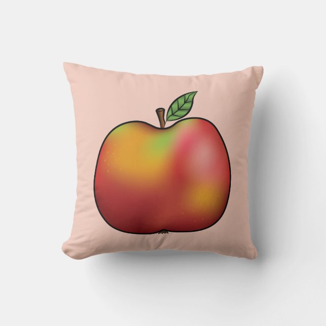 Red Cartoon Apple On Pink Throw Pillow (Front)