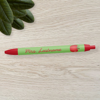Red Cartoon Apple With Custom Name Black Ink Pen