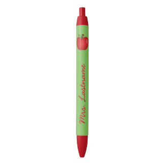 Red Cartoon Apple With Custom Name Black Ink Pen