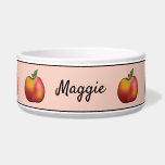 Red Cartoon Apples On Pink And Pet's Name Bowl<br><div class="desc">Destei's red cartoon apples on a pink background color. There is also a personalizable text area for a name in black color font. The top and bottom have a thin black border as well.</div>