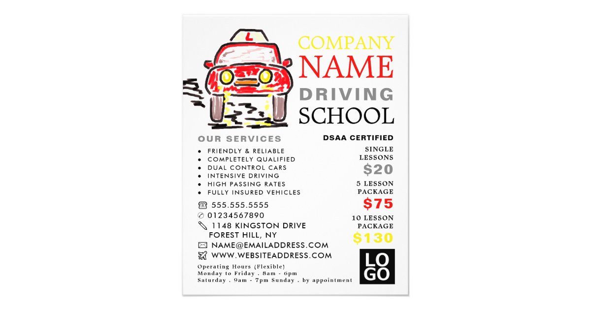 Red Cartoon Car, Driving School, Instructor Advert Flyer | Zazzle
