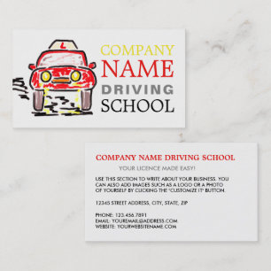 Red Cartoon Car, Driving School, Instructor Business Card