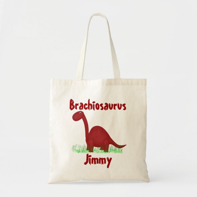 Red Cartoon Dinosaur Tote Bag (Front)