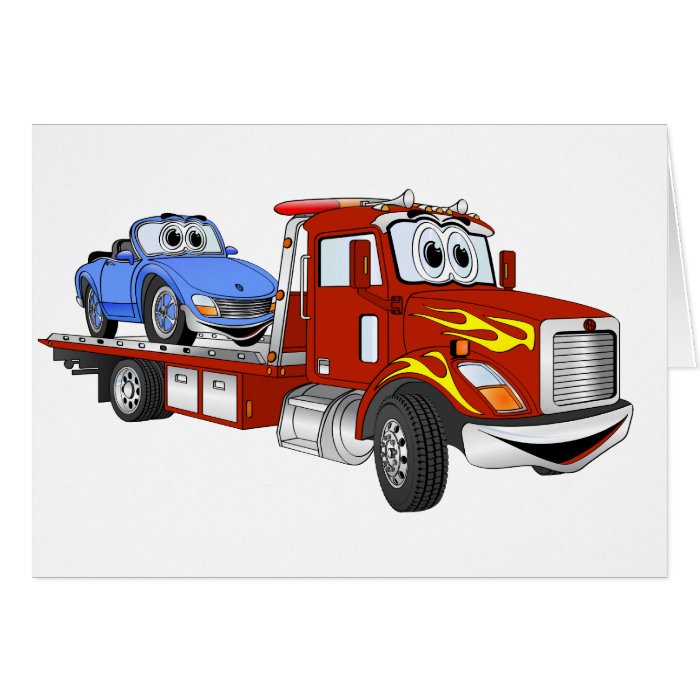 Red Cartoon Flatbed Tow Truck Card