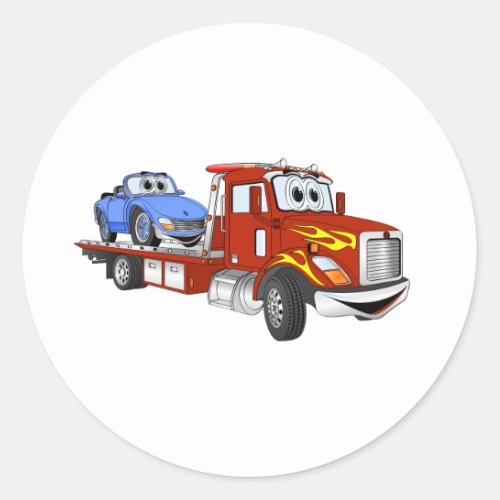 Red Cartoon Flatbed Tow Truck Classic Round Sticker