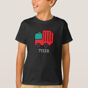Red Cartoon Garbage Recycle Truck with Kids Name T-Shirt