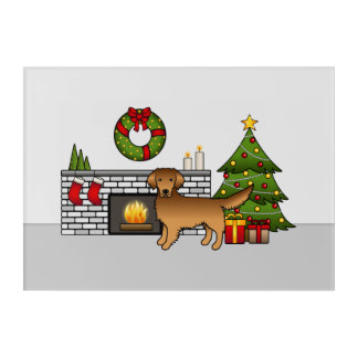 Red Cartoon Golden Retriever In A Festive Room Acrylic Print