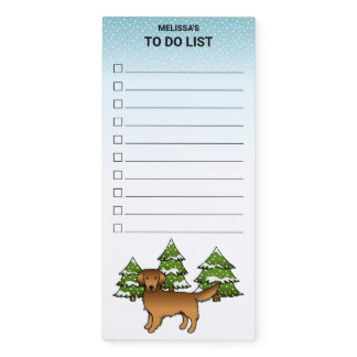 Red Cartoon Golden Retriever In Winter &amp; Text Magnetic Notepad