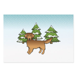 Red Cartoon Golden Retriever In Winter &amp; Trees Wrapping Paper Sheets
