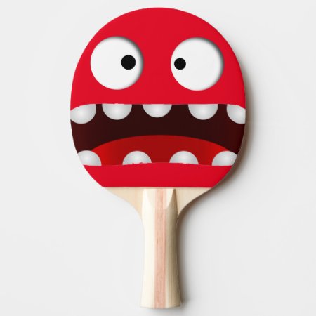 Red Cartoon Scared Monster Face Ping Pong Paddle