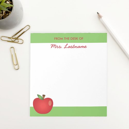 Red Cartoon School Apple With Custom Name Notepad