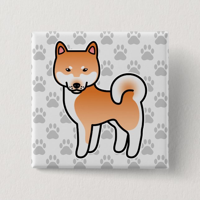 Red Cartoon Shiba Inu Pinback Button (Front)