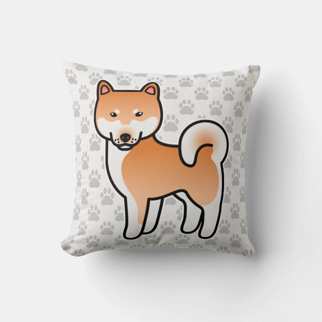 Red Cartoon Shiba Inu Throw Pillow (Front)