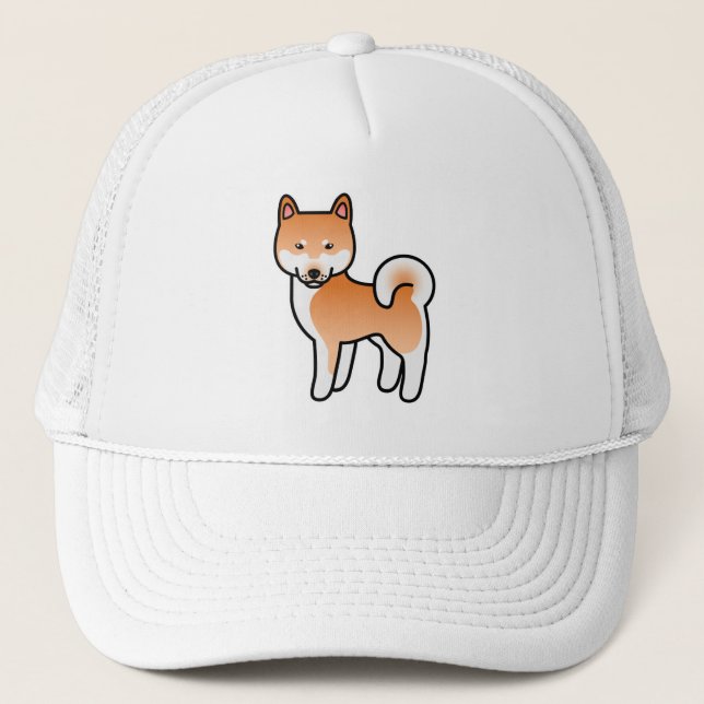 Red Cartoon Shiba Inu Trucker Hat (Front)