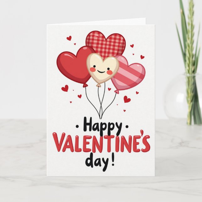 Red Cartoon Valentines Day Heart Card (Front)