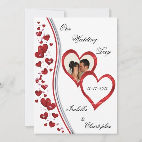 Red Cascading Hearts Wedding Photo Invitations