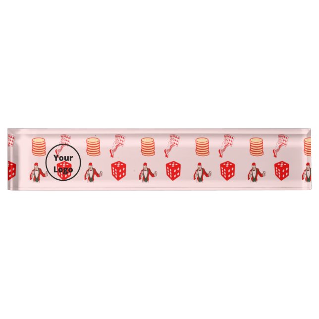 Red casino business pattern desk name plate (Front)
