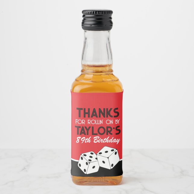 Red Casino Dice Birthday Favor Liquor Bottle Label (Front)