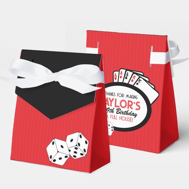Red Casino Dice Poker Party Favor Boxes (Red Casino Dice Poker Birthday Party Favor Boxes with Personalized Thank You Back)