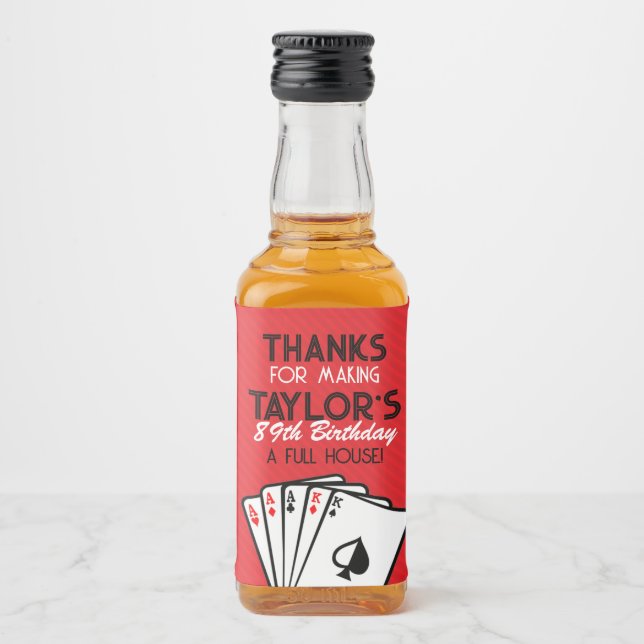 Red Casino Poker Birthday Favor Liquor Bottle Label (Front)