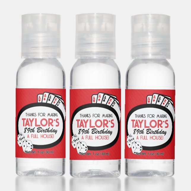 Red Casino Poker Birthday Thank You Favor Hand Sanitizer (Set)