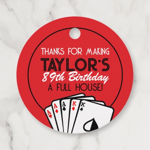 Red Casino Poker Card Birthday Favor Tags