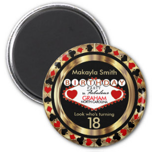 Red Casino Poker Chip Birthday Magnet